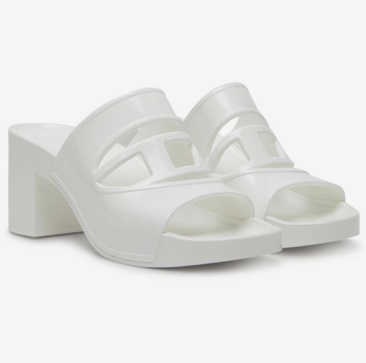 Diesel Sa-Bonnie Heeled Rubber Slides With Cut-Out Logo In White